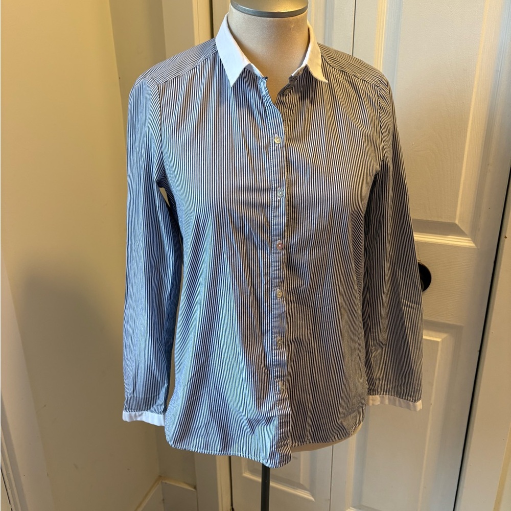 Espirit Womens Blue Striped Button-Up Shirt
